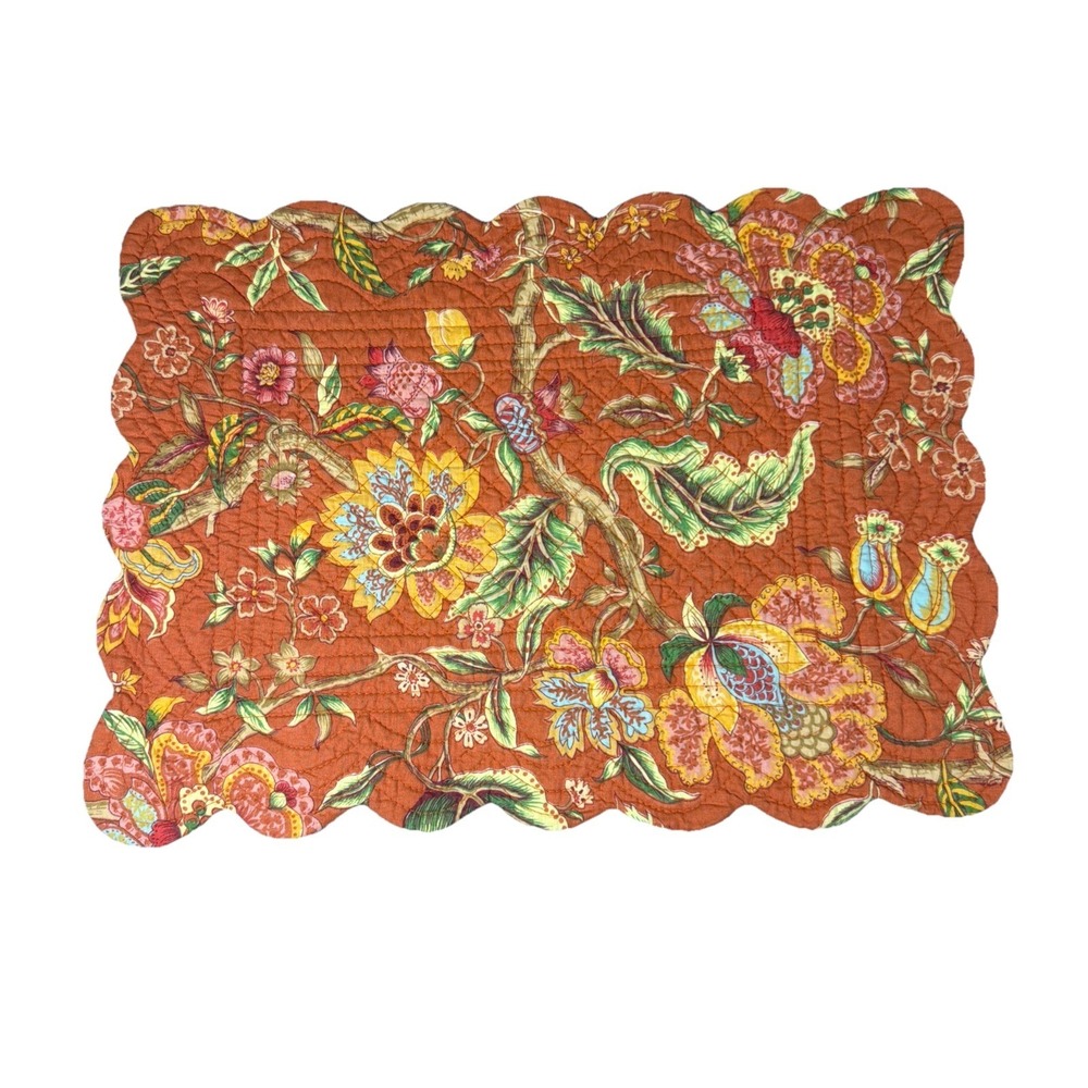 Set Of 6 C&F Adele Floral‎ Rectangle Quilted Reversible Placemats Cream Tropical